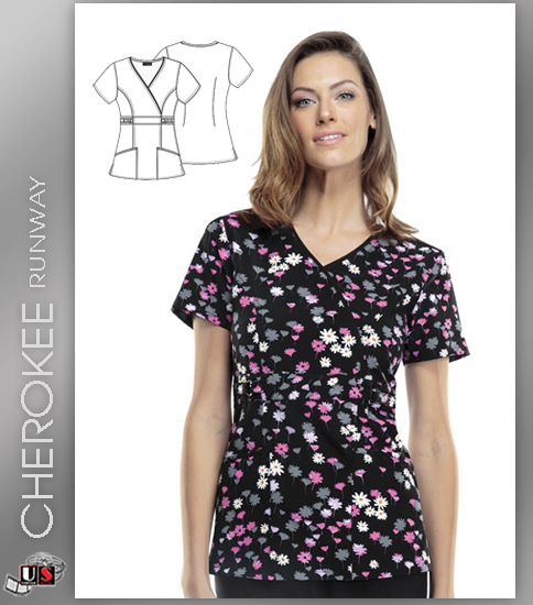 Cherokee Runway Forever And A Daisy Mock Wrap Scrub Top - Click Image to Close