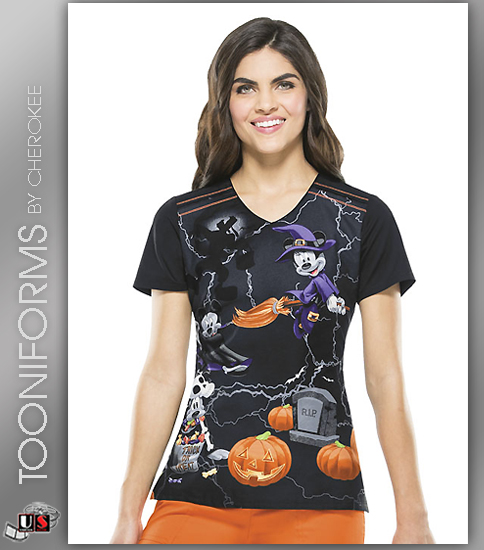 Cherokee Tooniforms Witching Hour V-Neck Top - Click Image to Close