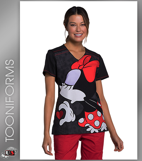 Cherokee Tooniforms Women's V-Neck Mickey Mouse Print Scrub Top - Click Image to Close
