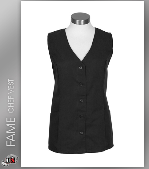 FAME Chef 2 Pocket Female Tunic Vest - Black - Click Image to Close