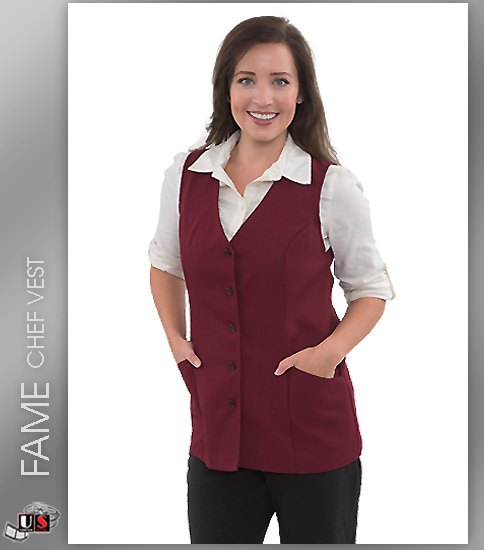 FAME Chef 2 Pocket Female Tunic Vest - Burgundy - Click Image to Close