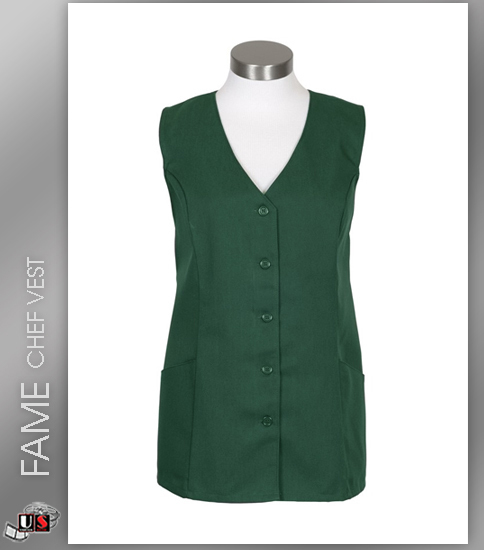 FAME Chef 2 Pocket Female Tunic Vest - Hunter Green - Click Image to Close