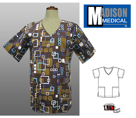 Madison Medical Printed V-Neck Scrub Top - Ref - Click Image to Close