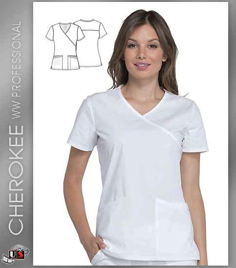 Cherokee Workwear Professionals Women's Mock Wrap Top - Click Image to Close