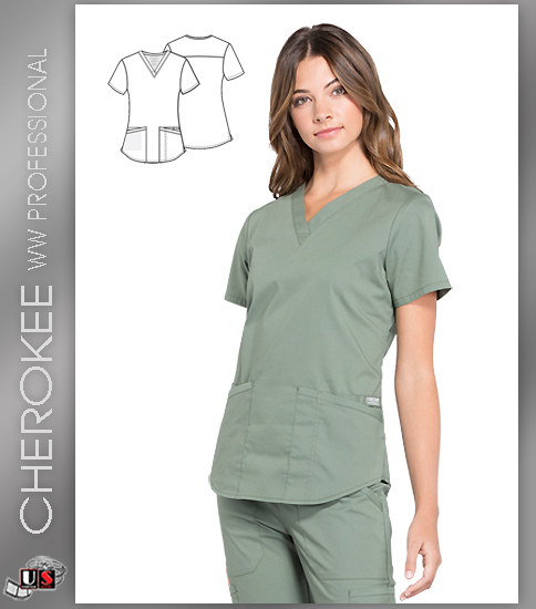 Cherokee Workwear Professionals Women's V-Neck Solid Scrub Top - Click Image to Close