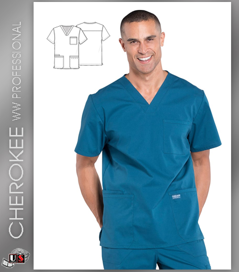 Cherokee Workwear Professionals Men's Short Sleeve V-Neck Top - Click Image to Close