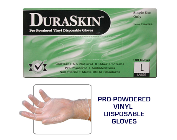 DuraSkin Pre-Powdered Vinyl Disposable Gloves - Click Image to Close