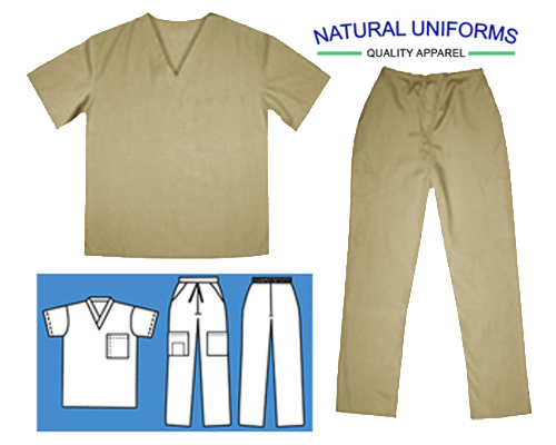 Cargo Pant & Scrub Top Set - Khaki - Click Image to Close