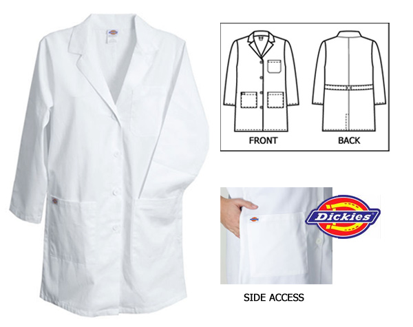 Dickies Womens Knee Length Twill Lab Coat - Click Image to Close