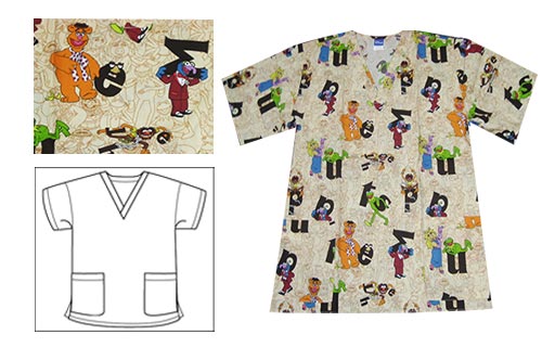 Disney Muppets Pal V-Neck Printed Scrub Tops - Click Image to Close
