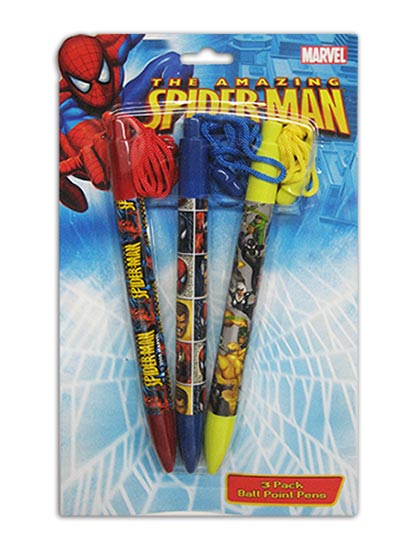 Marvel Spiderman Set of 3 Rope Pens - Click Image to Close