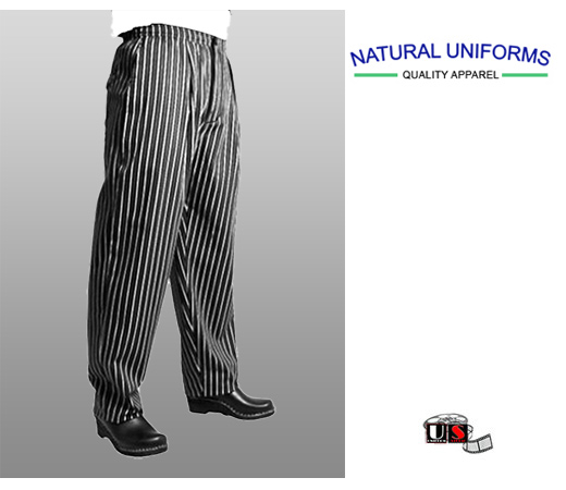 Natural Uniforms Chef Black and White Stripe Cook Pants - Click Image to Close